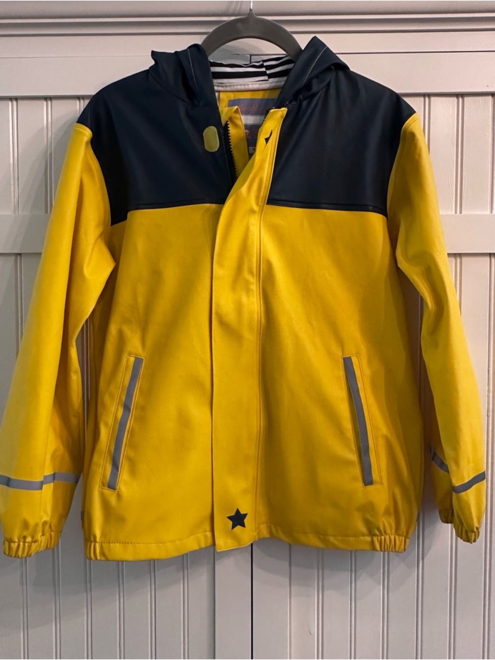 BenBoy Kids Hooded Raincoat - Yellow/Navy Blue - Size 140 (US 10)